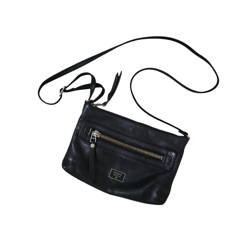 Fossil Black Dawson Pebbled Leather Crossbody Purse Classic FLAW